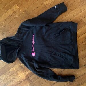 Champion Hoodie in Black with Pink Logo